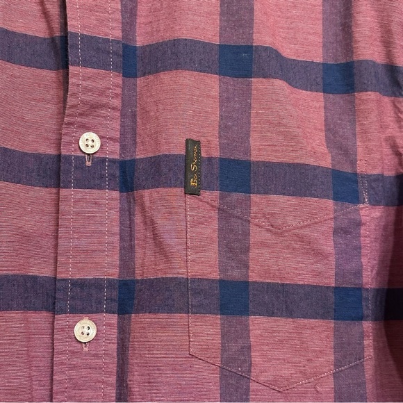 Ben Sherman Men’s Large Plaid Shirt – Pink Blue – Casual Button Front - Picture 3 of 6